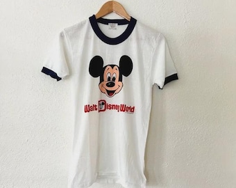 Vintage 1970s Tropix Togs Walt Disney World Mickey Mouse Unisex Ringer T-Shirt, sz Medium