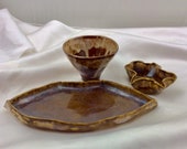 Brown Serving set, plate, sauce and rice bowl, wedding gift, tapas dishes, bathroom accessories, dish washer/ microwave safe, original.