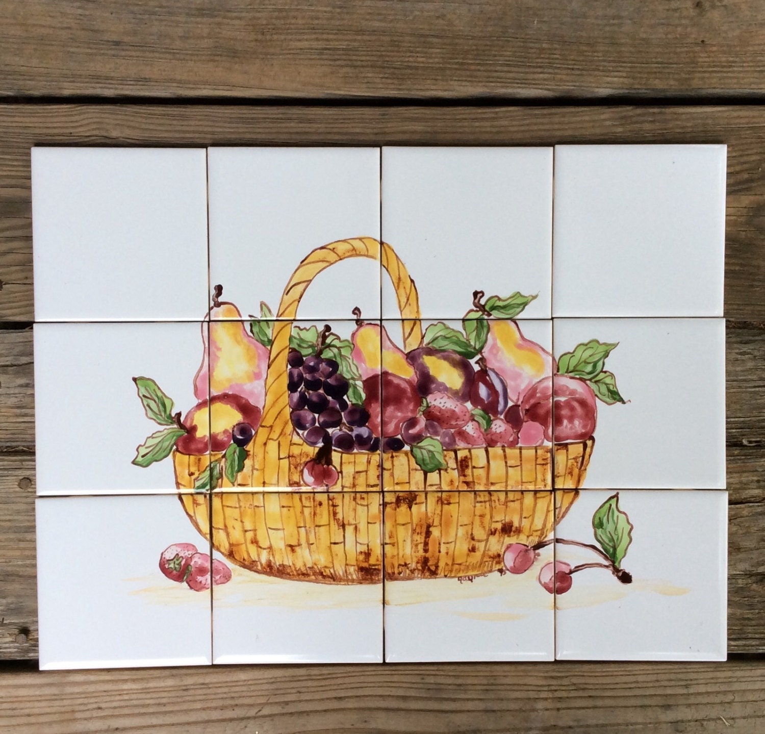 Basket Tile mural Hand painted tile mural Original design ...