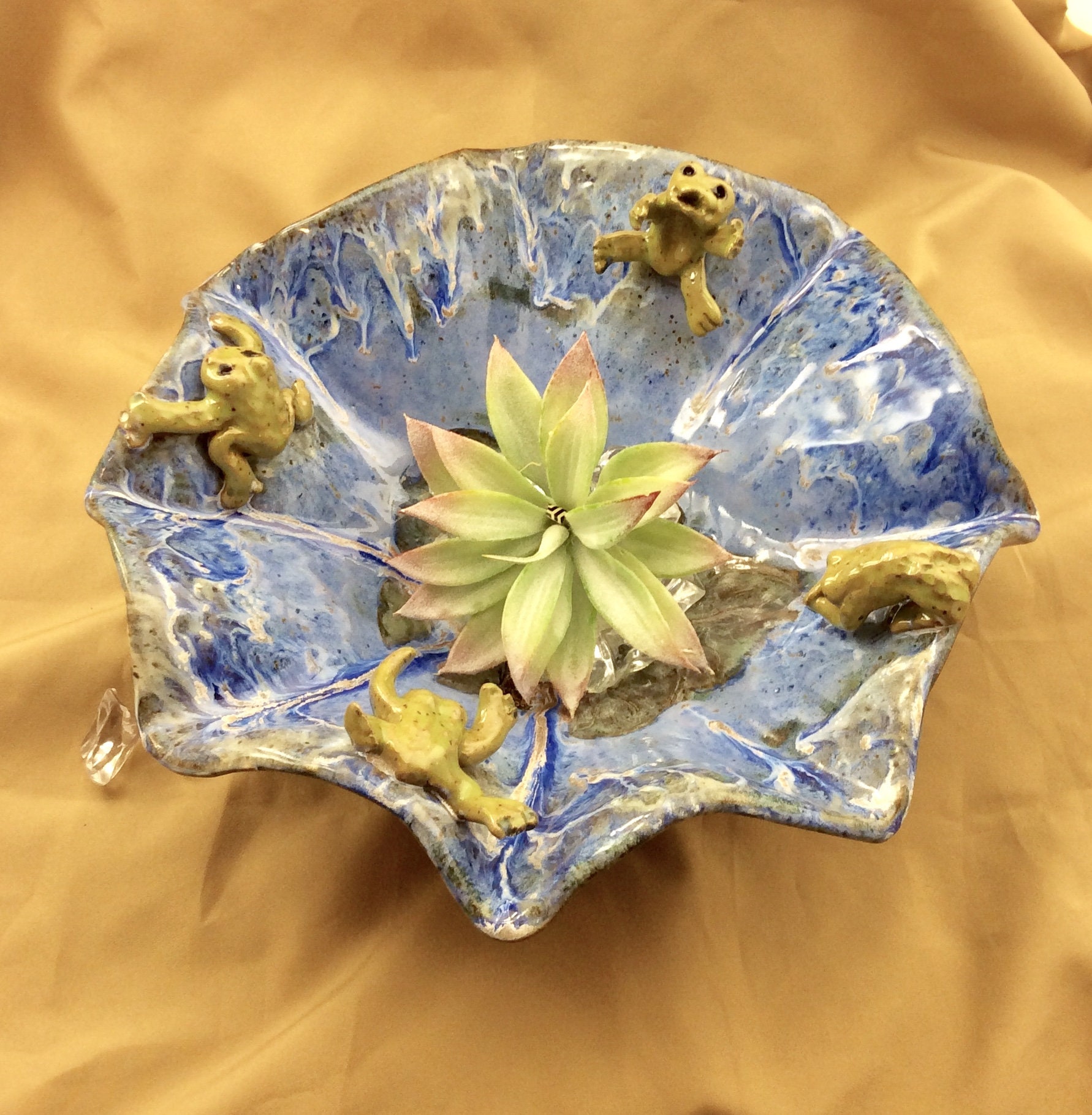 Center Piece Bowl Lily Pad Pond With Frogs Pottery Fruit Etsy
