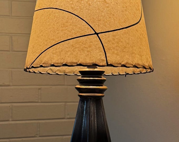 Vintage MCM Black KRON Lamp Ceramic Fiberglass Shade Mid Century Lighting 1950s