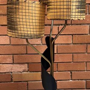 Vintage MCM Triple Fiberglass Shade Table Lamp Mid Century Modern Atomic Era 50s