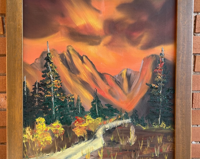 Vintage 70s Framed Landscape Oil Painting Modern Art Wall Hanging Mystery Artist