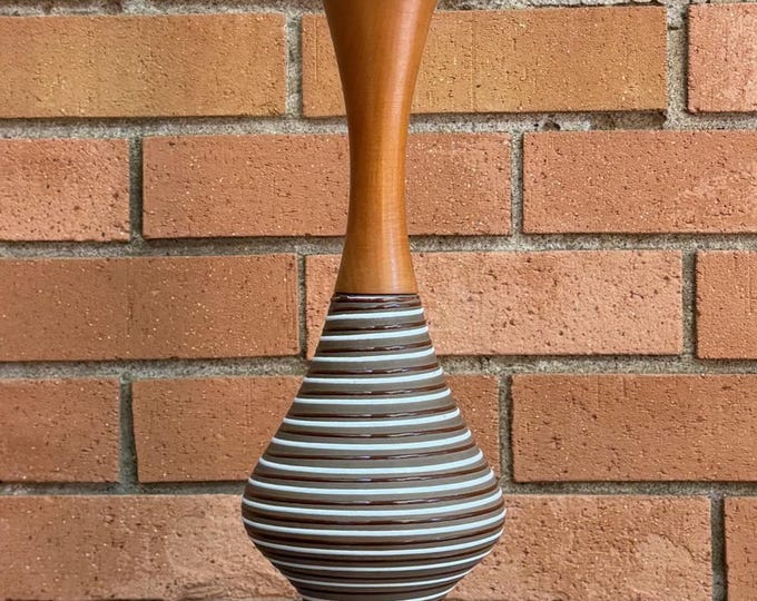 Vintage MCM Ceramic Walnut Brown White Ribbed Lamp Mid Century Modern Lighting 1960s Nice!