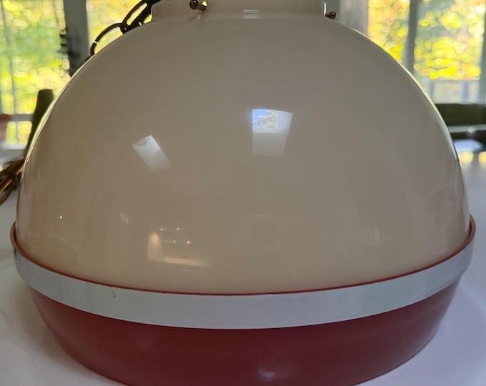 Vintage MCM Plastic Chrome Swag Light Lamp Modern Two-Tone Amber White 70s Nice!