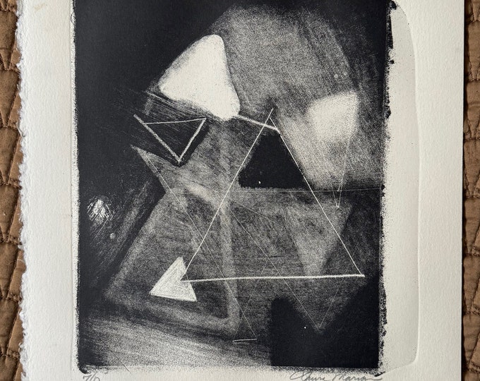Vintage Black White Abstract Print Modern Art Wall Hanging Signed Marion