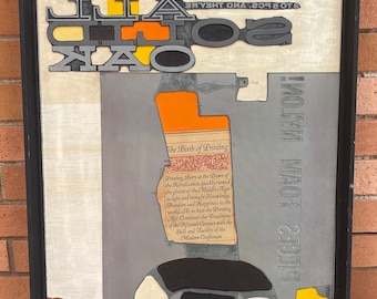 Vintage 1960s Mixed Media Abstract Printing Painting Mid Century Modern Signed Marion Hodges