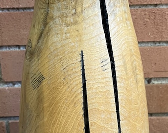 Vintage 1980s Hard Turned Wooden Vase Modern Native Wood Hack Berry Signed Adams