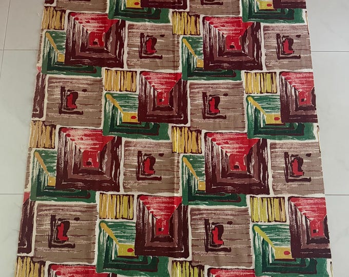 Vintage MCM Abstract Barkcloth Panel Fabric Mid Century Modern 50s  Atomic Era 77" x 44"