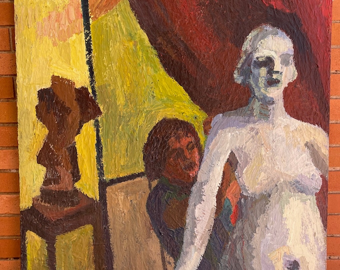 Vintage 1980s Textured Oil Painting Germaine Richier Modern Wall Art Edelman