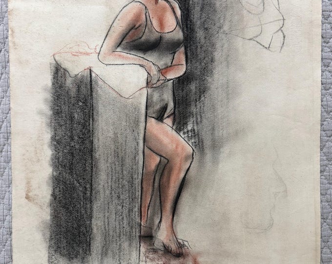 Vintage Figural Woman Charcoal Drawing Illustration Modern Art Signed Higgins 5