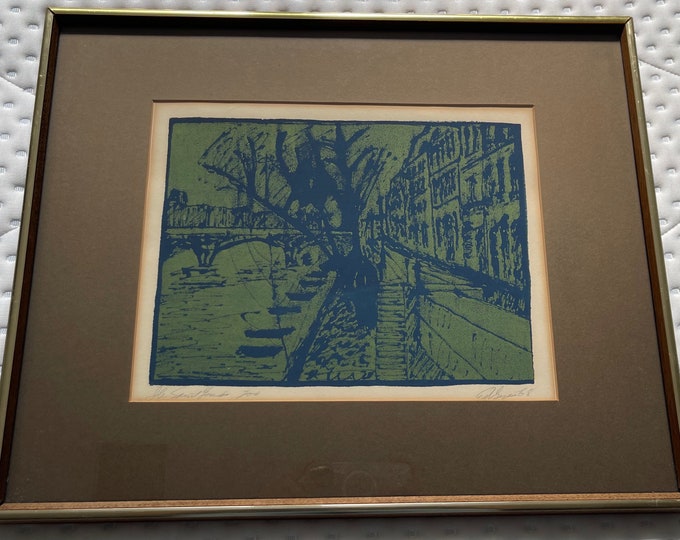 Vintage 1960s Blue Green St. Louis Zoo Serigraph Print Wall Hanging Mid Century Modern Art