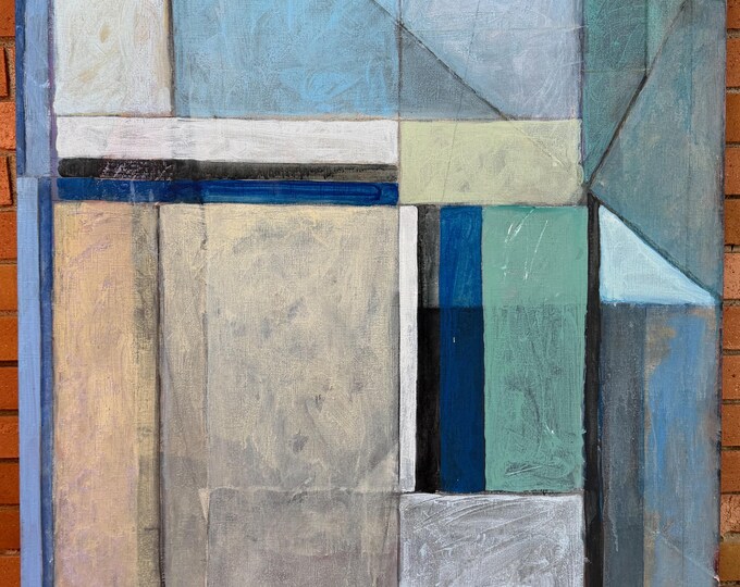 Vintage Abstract Geometric Acrylic Painting Modern Art Wall Hanging Mariko Nutt