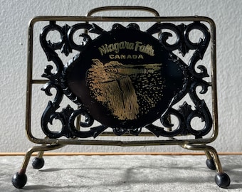 Vintage Metal Plastic Niagara Falls Canada Letter Napkin Holder Mid Century Modern Atomic Era