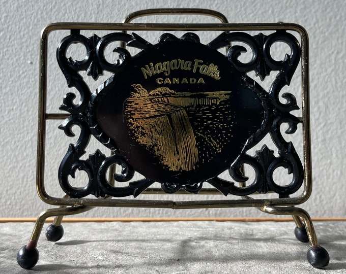 Vintage Metal Plastic Niagara Falls Canada Letter Napkin Holder Mid Century Modern Atomic Era