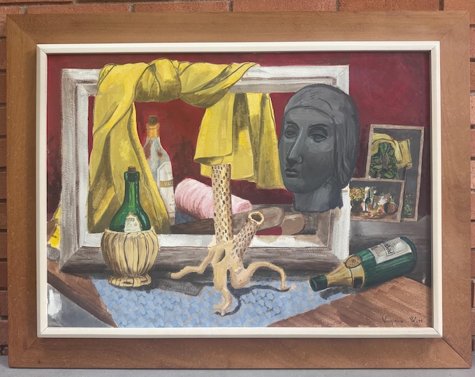 Original Vintage Still Life Watercolor Casein Painting Modern Art Signed Witt 70s