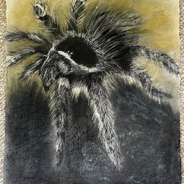 Vintage 70s 80s Tarantula Spider Painting on Paper Modern Art Wall Hanging