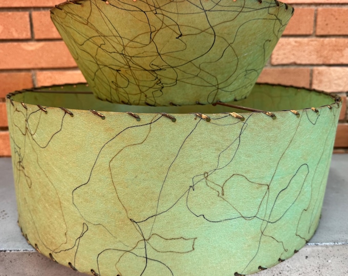 Vintage MCM Green Fiberglass Shade 2-Tier Mid Century Modern Lighting Atomic 50s