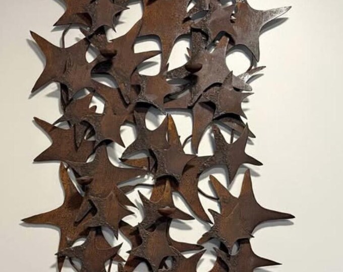 Vintage Sculptural Brutalist Stars Metal Wall Hanging Candle Holder Modern Art
