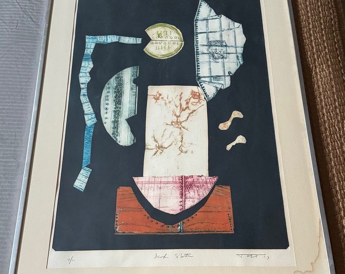 Vintage Abstract Shapes Multi-Color Screen Print Modern Art Wall Hanging Signed