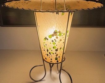 Vintage 1950s MCM UFO Fiberglass Shade Metal Tripod Lamp Mid Century Modern Atomic Era -2