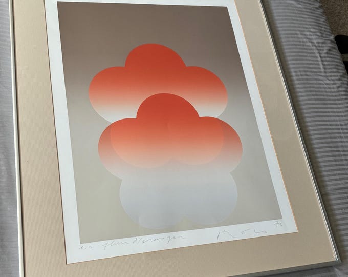 Vintage KOZO INOUE 1970s Cloudburst Screen Print Mid Century MCM Modern Framed