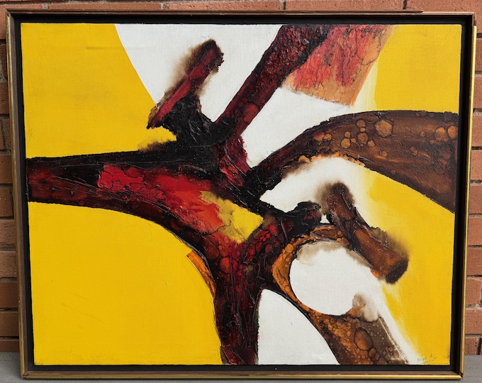 Vintage MCM Abstract Oil Painting Mid Century Modern Art Signed Walcutt 70s