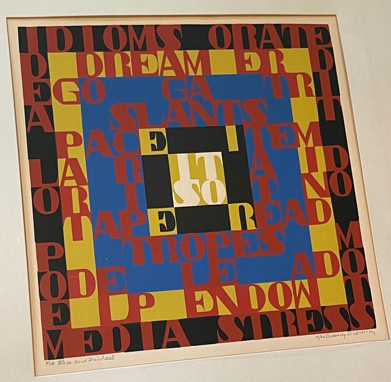 Vintage 70s 80s Framed Words Serigraph Print Wall Hanging Modern Art Signed Dorothy Dubinsky Pop Art image 3