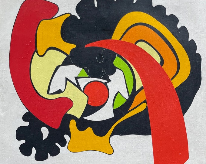 Vintage 60s 70s Abstract Shapes Oil Painting Mid Century Modern Wall Art Donahue