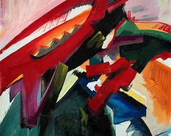 Large Abstract Colors Shapes Oil Painting Modern Art Wall Hanging 80s Stan Jones