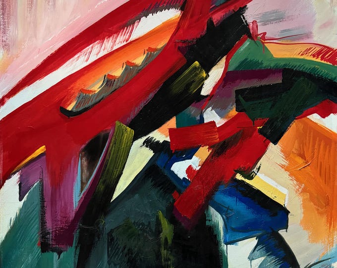 Large Abstract Colors Shapes Oil Painting Modern Art Wall Hanging 80s Stan Jones