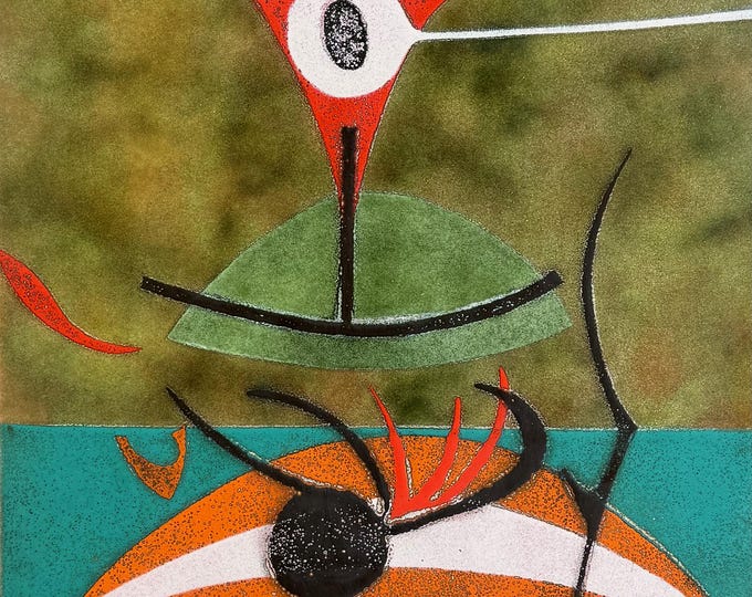 Vintage 60s Abstract Shapes Enamel Wall Hanging Plaque Mid Century MCM Modern