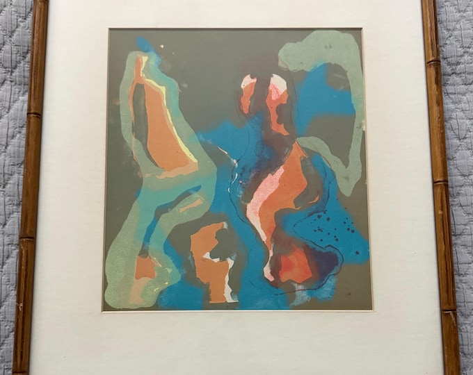 Vintage MCM Abstract Shapes Multi-Color Painting Mid Century Modern Art Framed