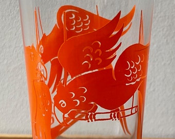 Vintage Hazel Atlas Big Top Circus Orange Parrots Drinking Glass Mid  Century 60s Drinkware Tumbler