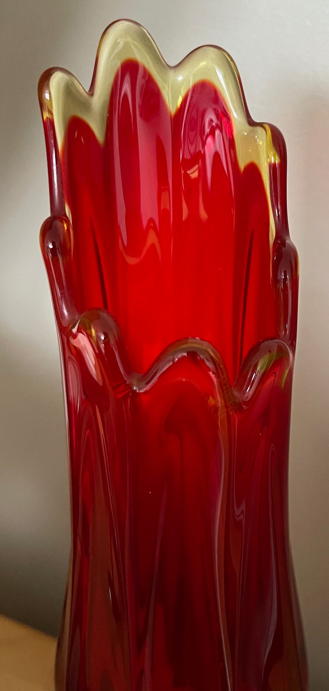 Vintage LE Smith Red Orange Amberina Swung Glass Vase Mid Etsy