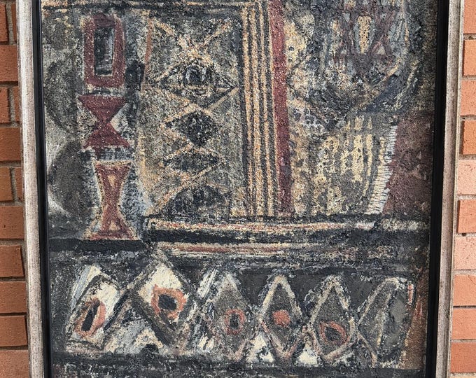 Vintage 60s MCM Judaica Religious Oil Painting Sand Textured Mid Century Signed Adingra