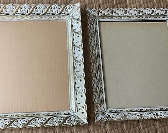 Pair Rectangular Decorative Vintage 60s Ornate Metal Picture Frames