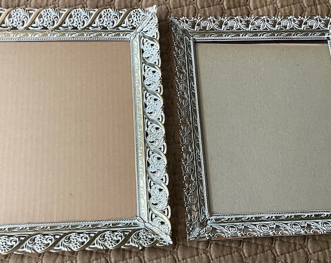 Pair Rectangular Decorative Vintage 60s Ornate Metal Picture Frames