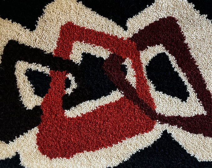 Vintage 1970s Boomerang Shapes Abstract Rug Textile Wall Hanging Modern Art MCM