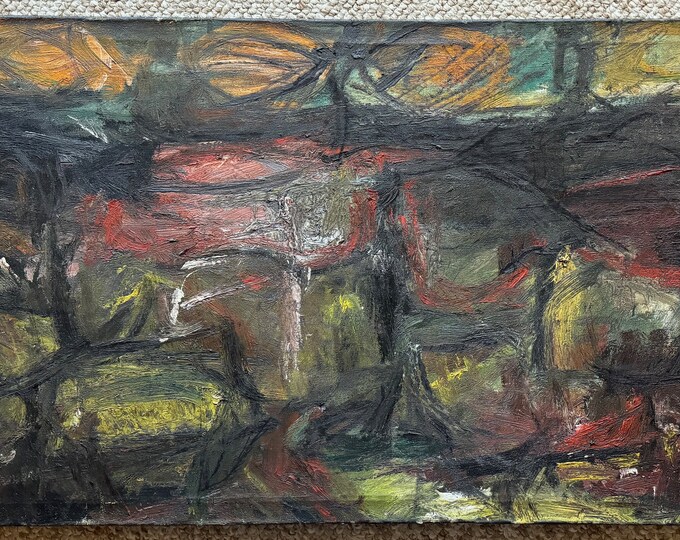 Vintage 60s Abstract Shapes Oil Painting Modern Art Mid Century MCM Signed Graff