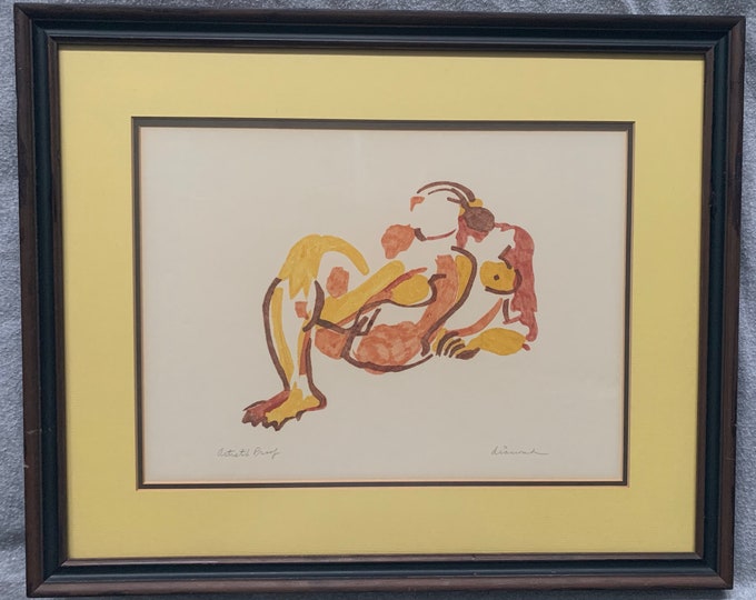 Vintage 50s 60s Abstract Nude Artist Proof Mid Century Modern Colored Ink Lithograph Print Signed Diamond