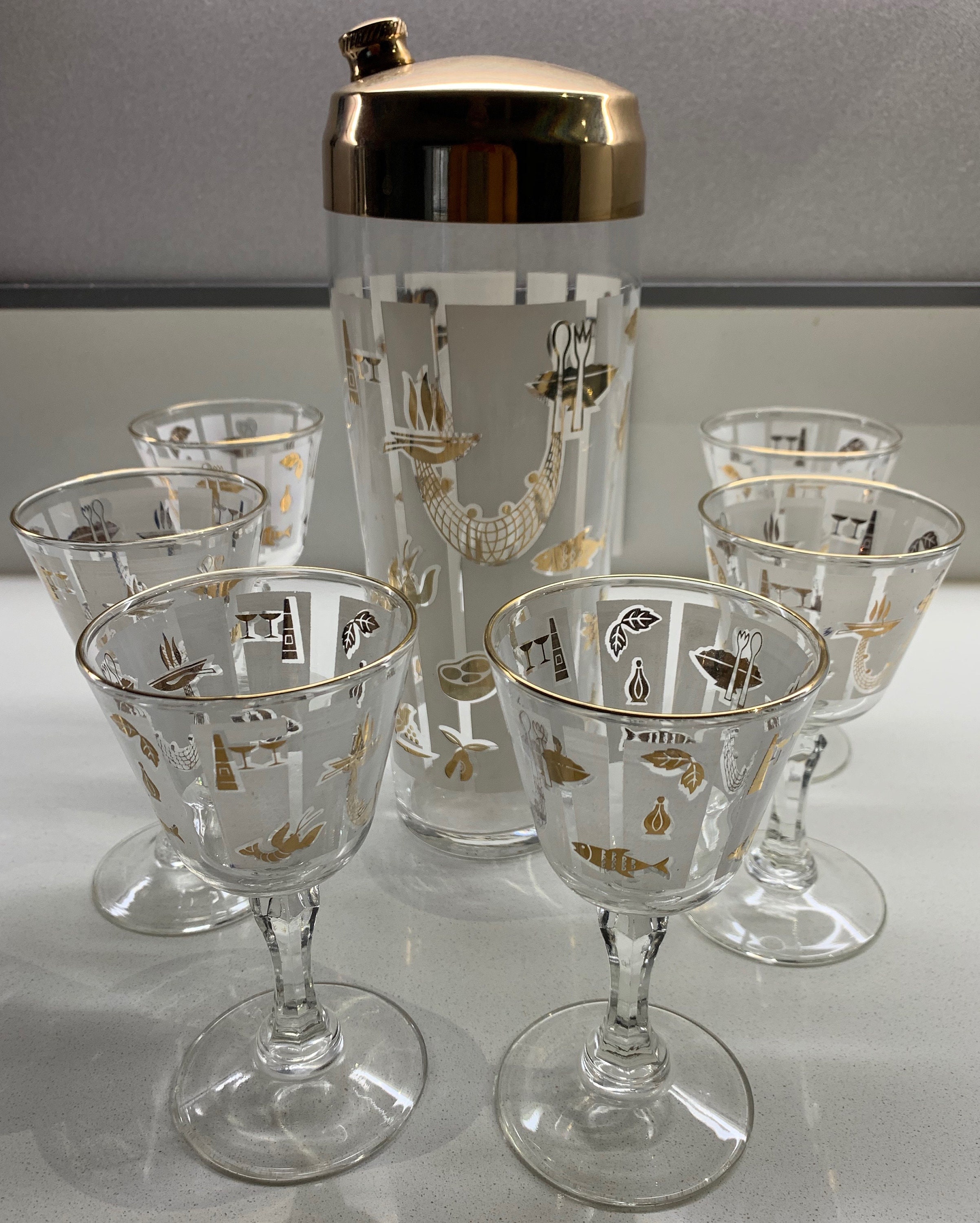 Personalized Gold Cocktail Shaker Set with Gold Rim Martini