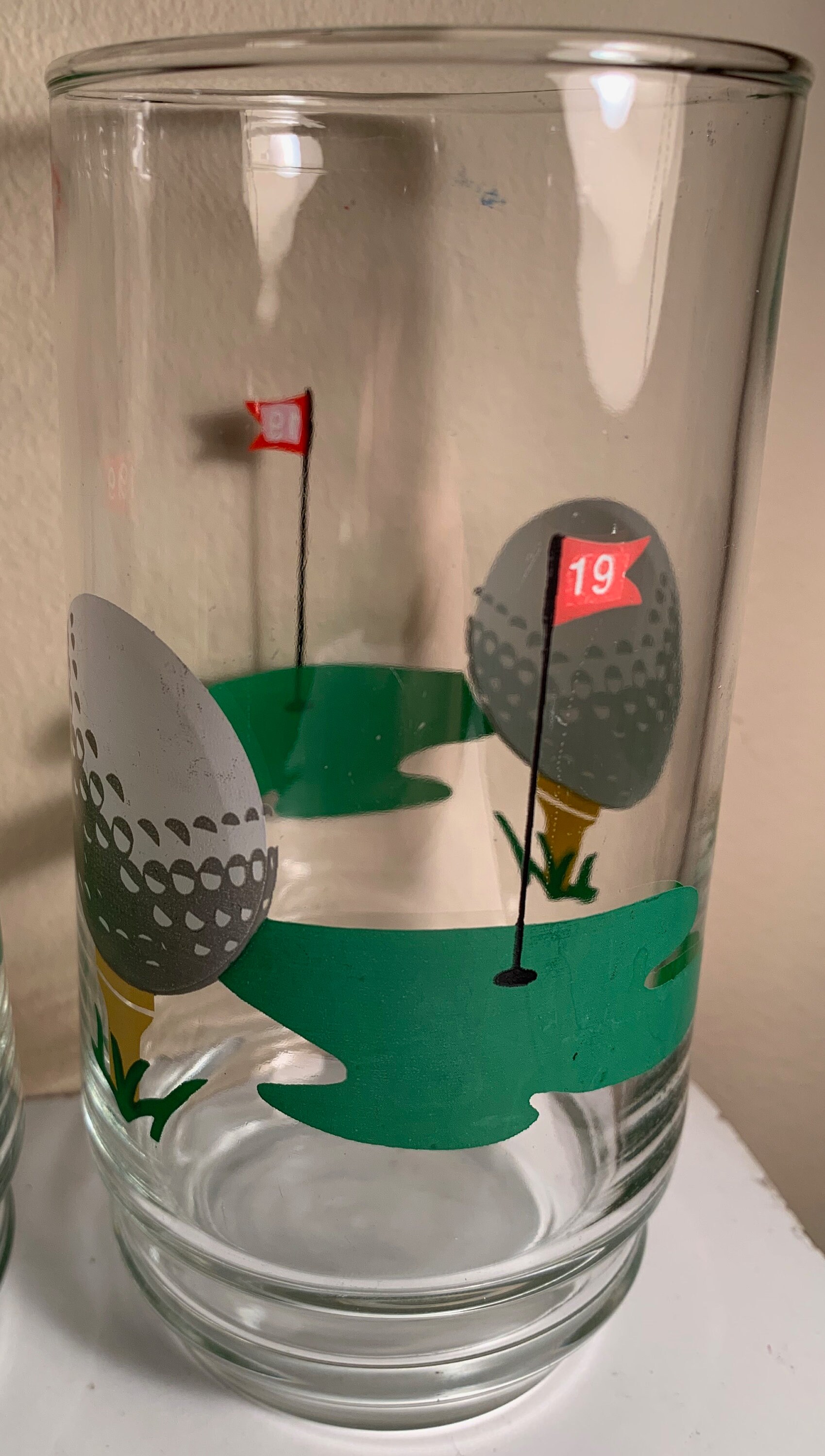 Vintage 70s Golf Golfer Drinking Glasses Mid Century Modern Hole In One