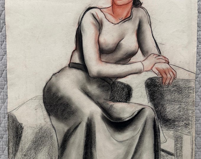Vintage Figural Woman Charcoal Drawing Illustration Modern Art Signed Higgins 4