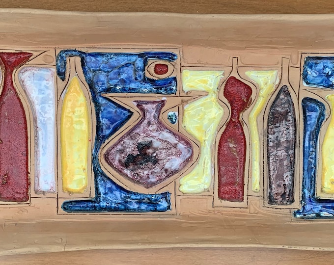 Vintage Abstract Bottles Pottery Wall Hanging Plate Mid Century Modern Italy 60s