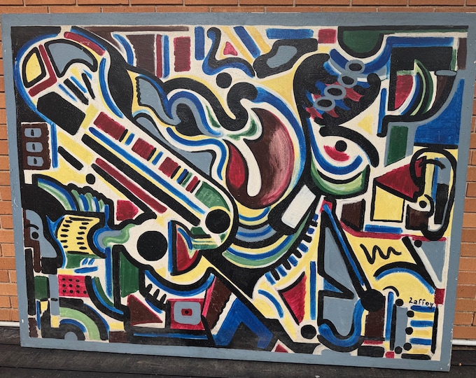 Vintage Abstract Shapes Oil Painting Mid Century Art Wall Hanging Laffey X-Large (LOCAL PICK-UP)