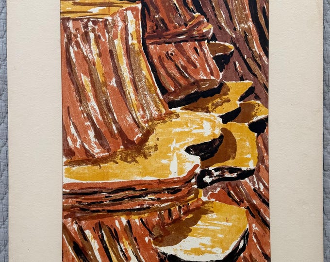 Vintage MCM Abstract Screen Print Mid Century Modern Art Higgins 60s "Canyon"