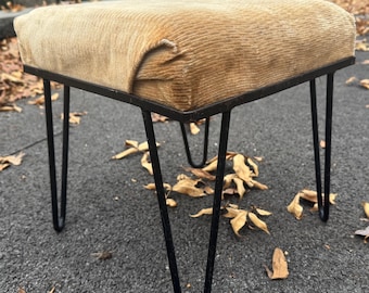 Vintage 50s MCM Atomic Hairpin Leg Stool Ottoman Mid Century Modern Upholstered