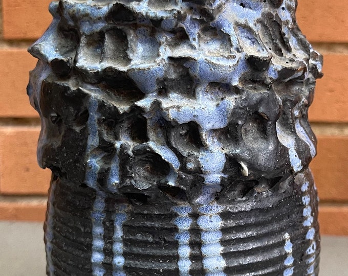 Vintage 1960s Textured Stoneware Studio Pottery Decorative Vase Mid Century MCM Hand Crafted