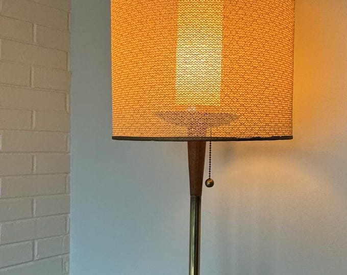 Vintage 60s MODELINE Table Lamp Wood Cloth Shade Mid Century MCM Modern Lighting